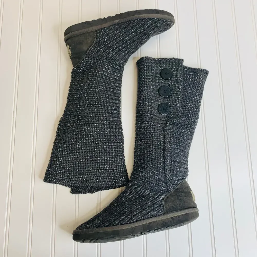 UGG Australia Sweater Tall Boots Classic Cardy Sz 7 Gray Marled